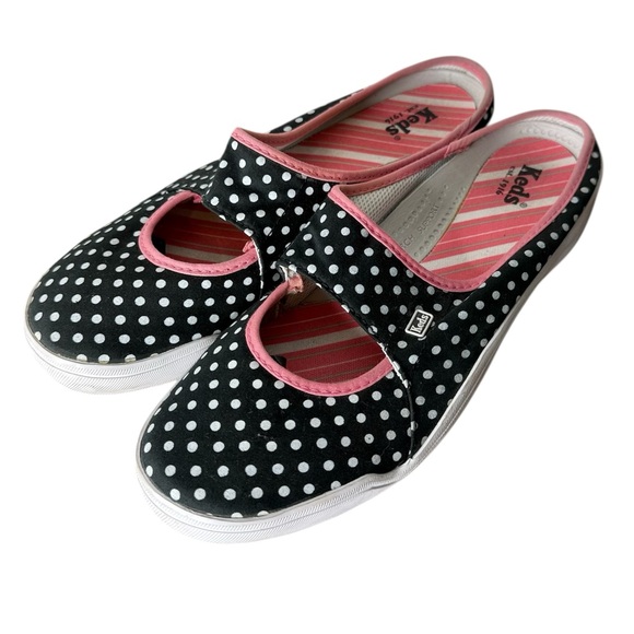 Keds Shoes - Keds Black Polka Dot Mary Jane Mules with Pink Trim